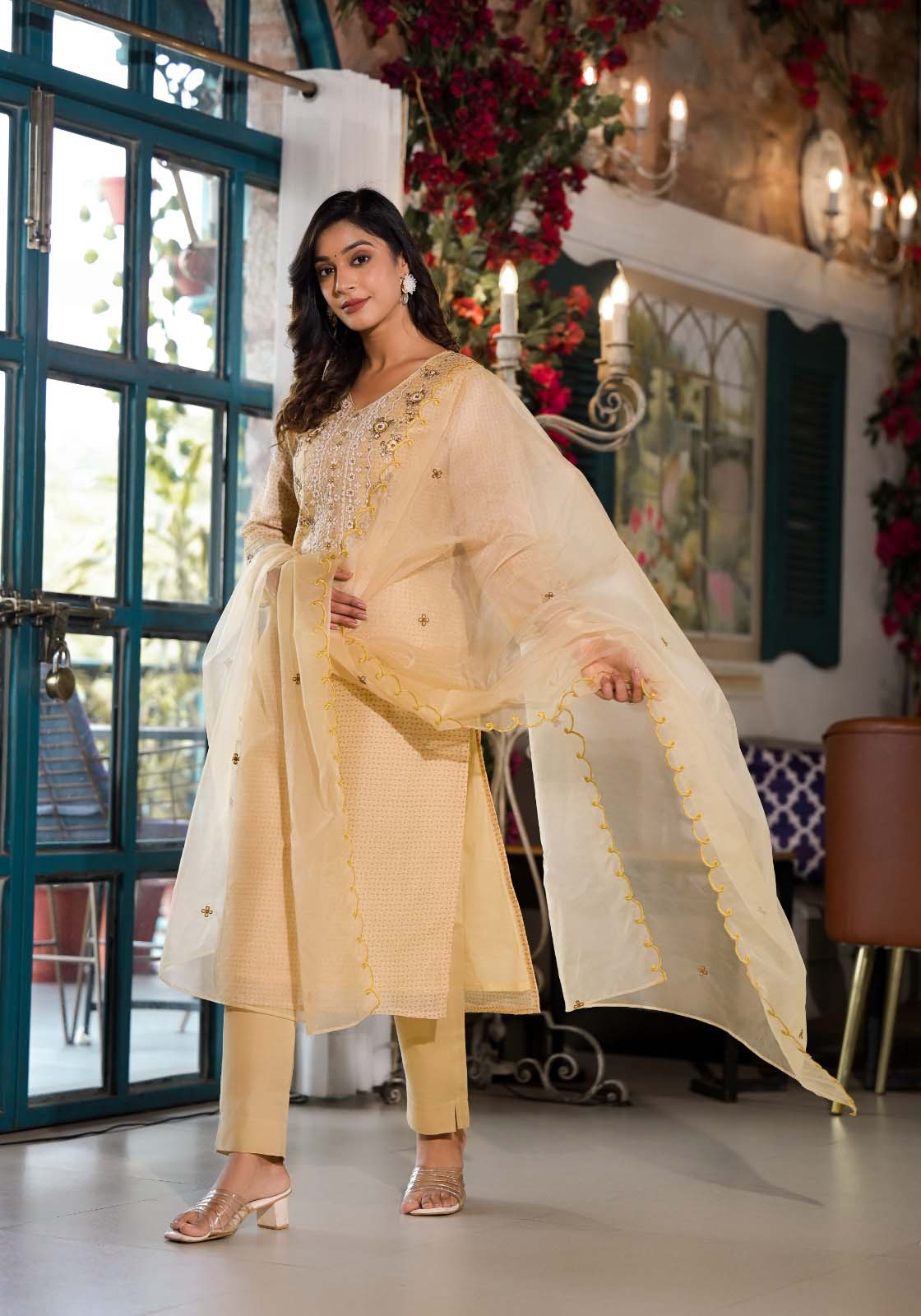 Label Khoj Women Silk blend Kurta ,trouser and dupptta set