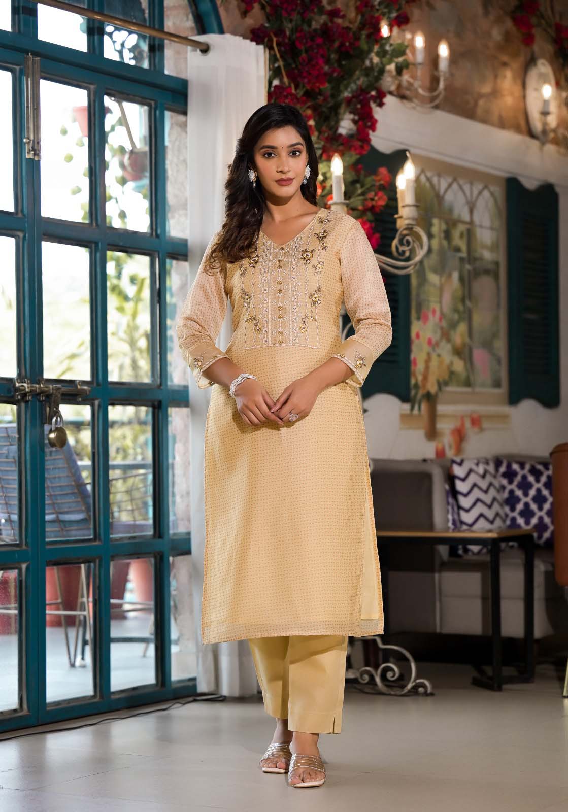 Label Khoj Women Silk blend Kurta ,trouser and dupptta set