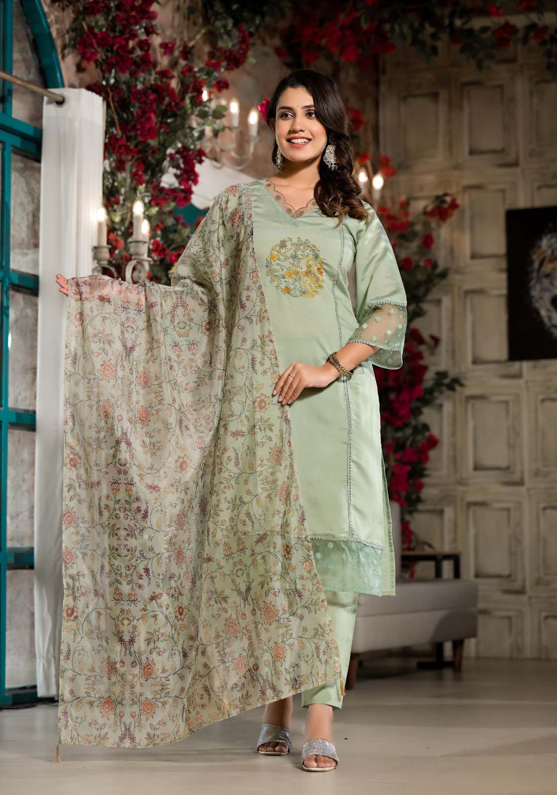 Label Khoj Women Silk blend Kurta ,trouser and dupptta set