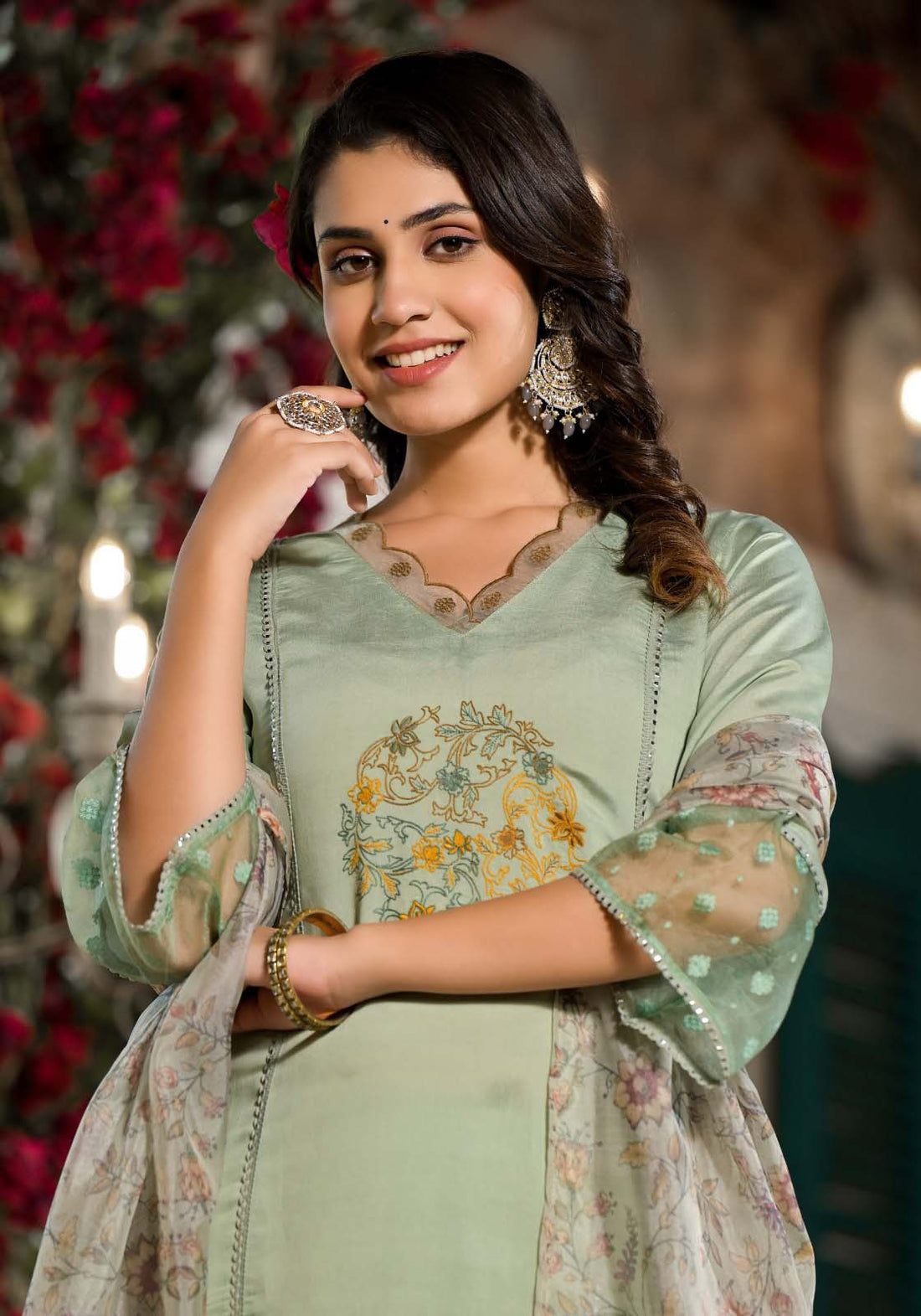 Label Khoj Women Silk blend Kurta ,trouser and dupptta set