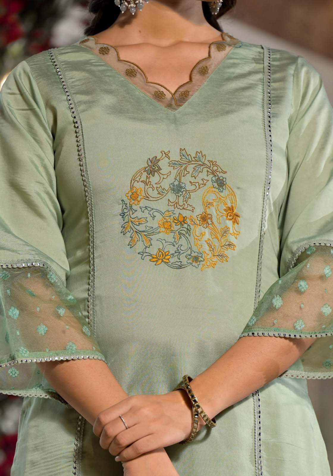 Label Khoj Women Silk blend Kurta ,trouser and dupptta set