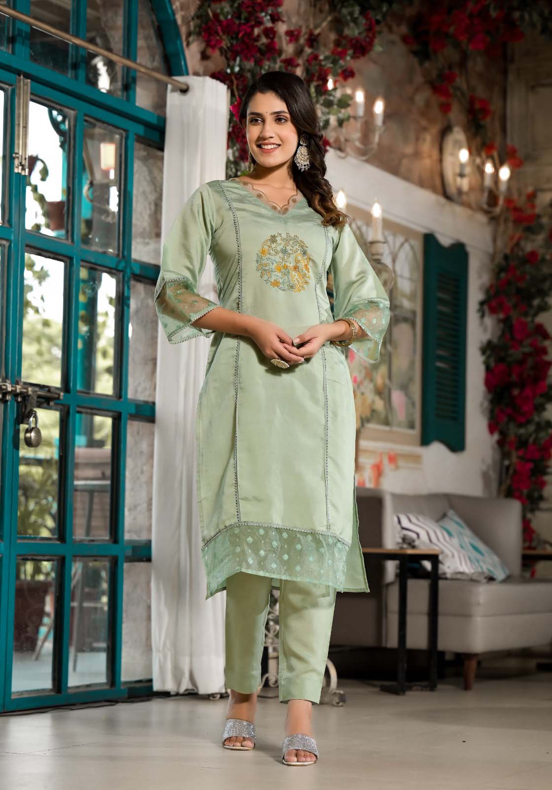 Label Khoj Women Silk blend Kurta ,trouser and dupptta set