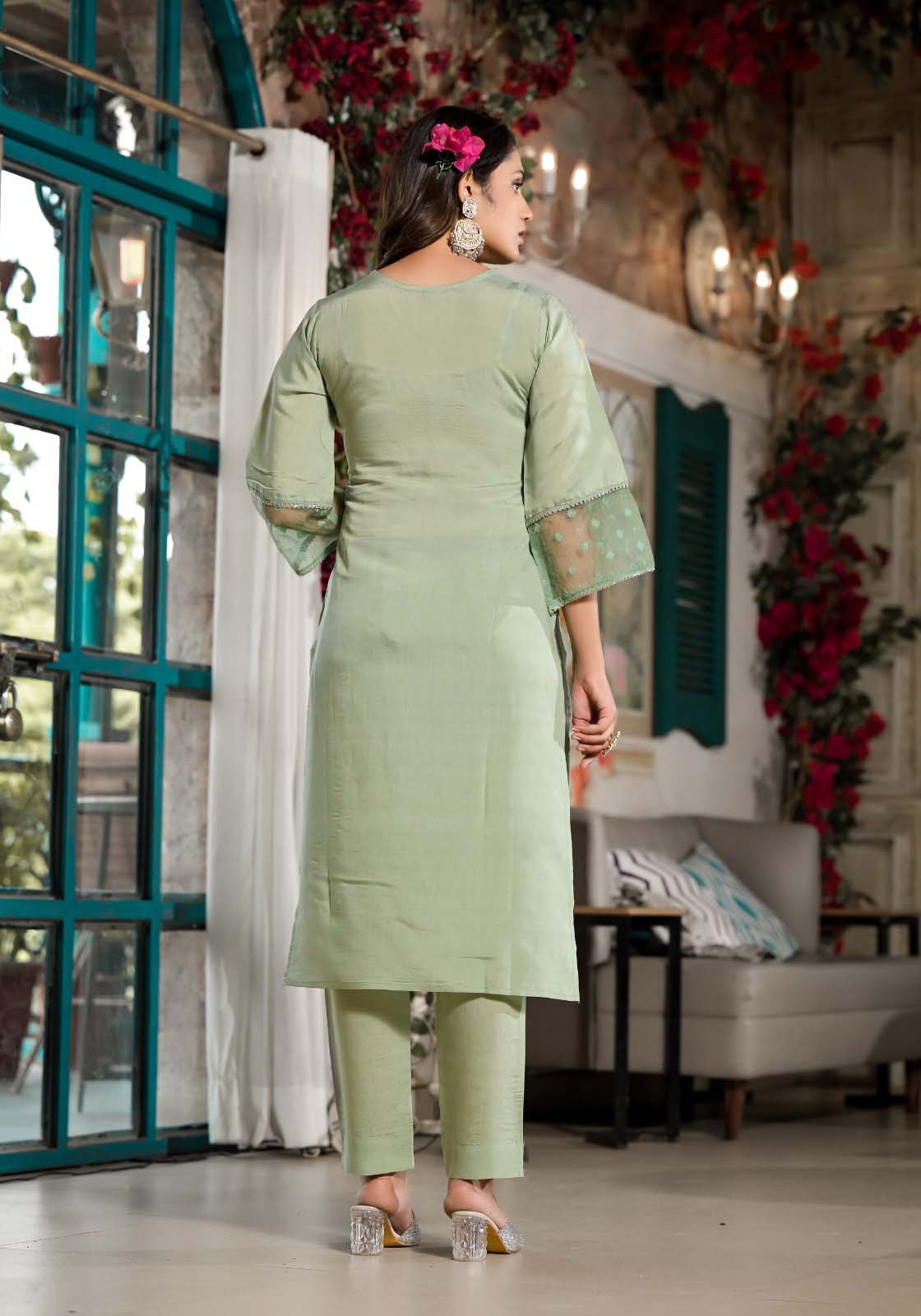 Label Khoj Women Silk blend Kurta ,trouser and dupptta set
