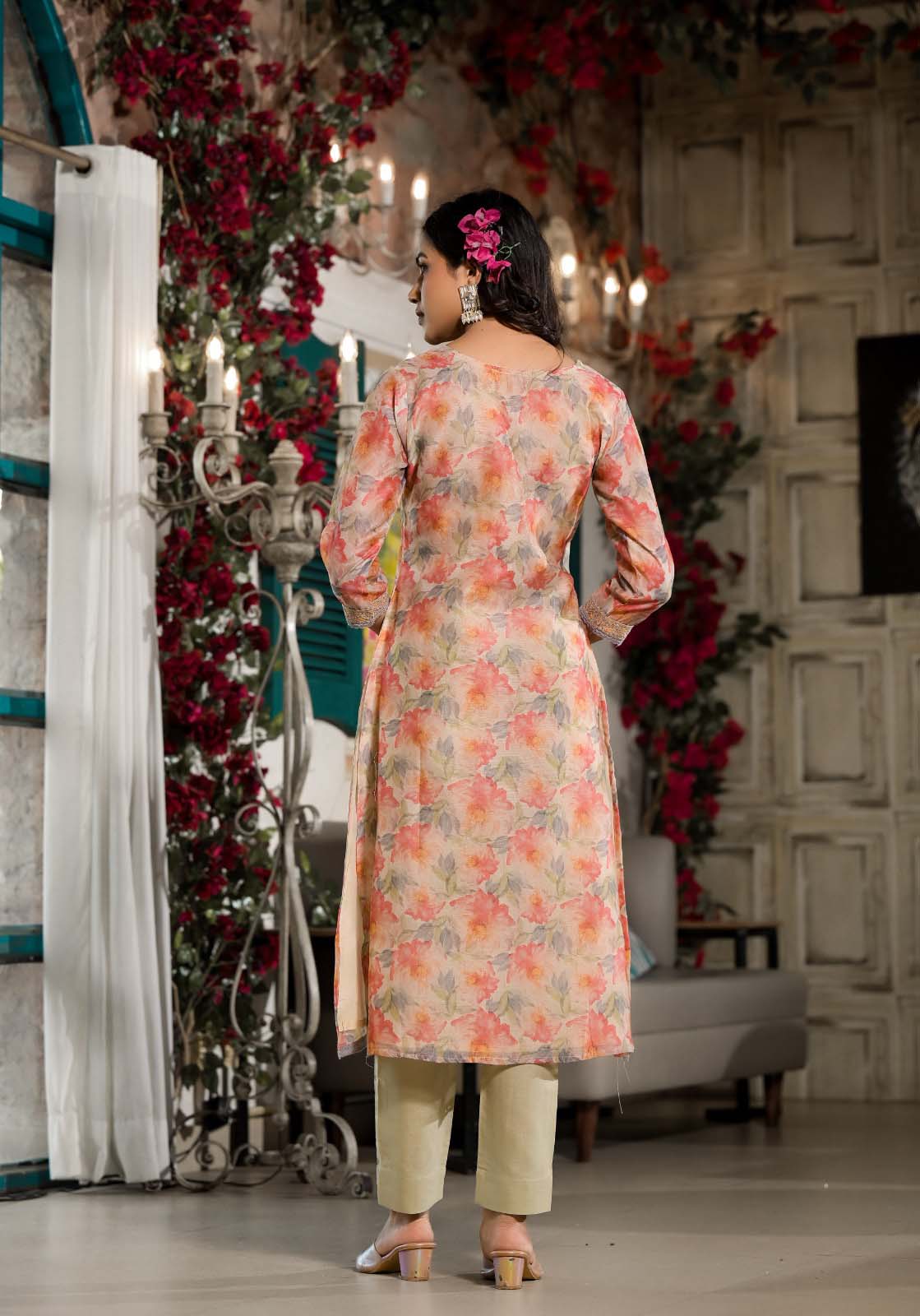 Label Khoj Women chanderi Silk Kurta ,trouser and dupptta set