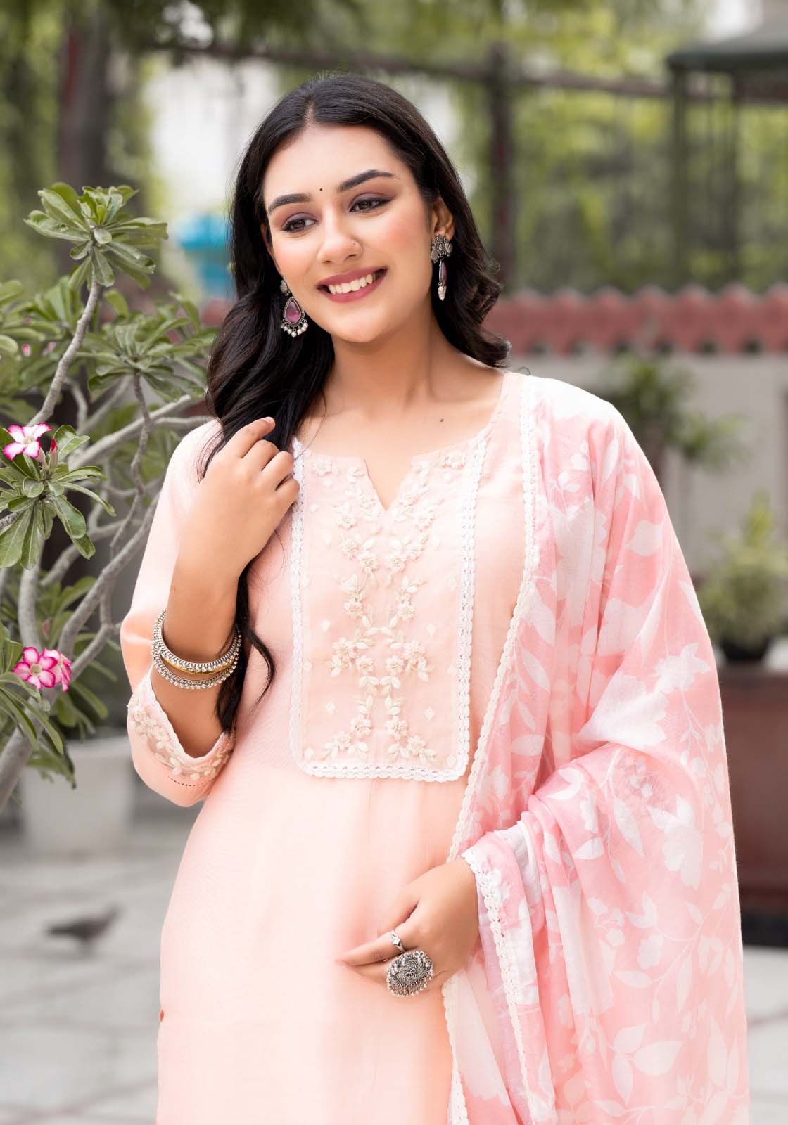 Label Khoj Women Silk blend Kurta ,trouser and dupptta set