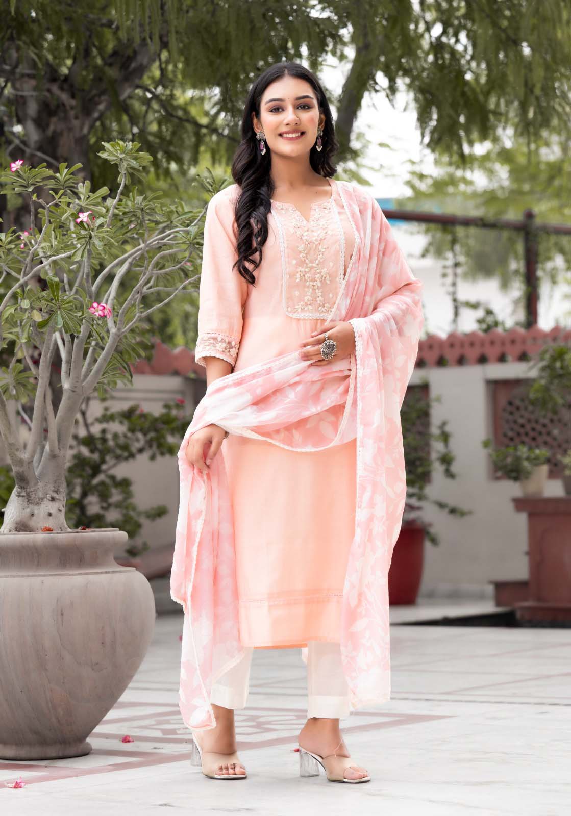 Label Khoj Women Silk blend Kurta ,trouser and dupptta set