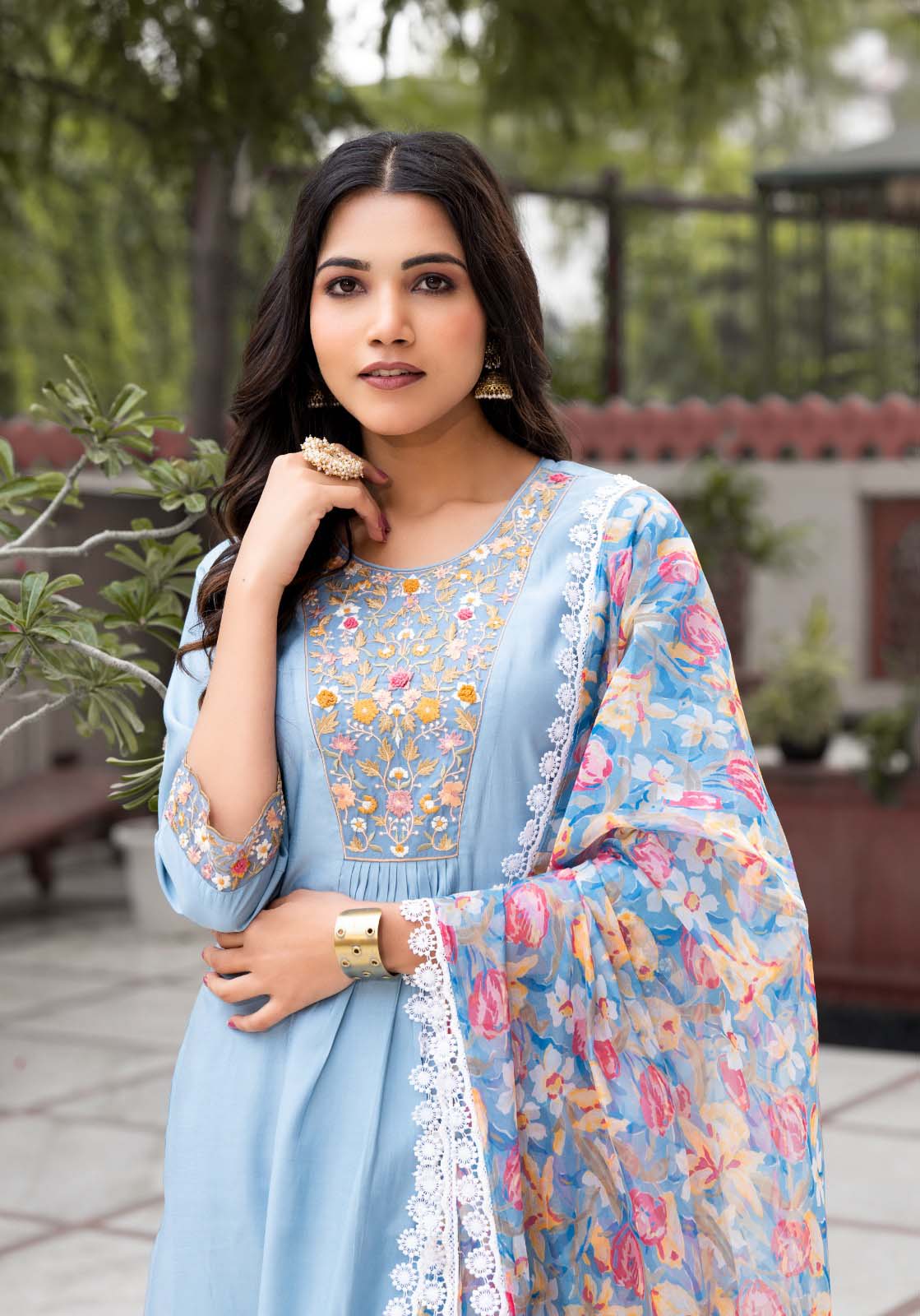 label khoj roman silk Kurta ,trouser and dupptta set