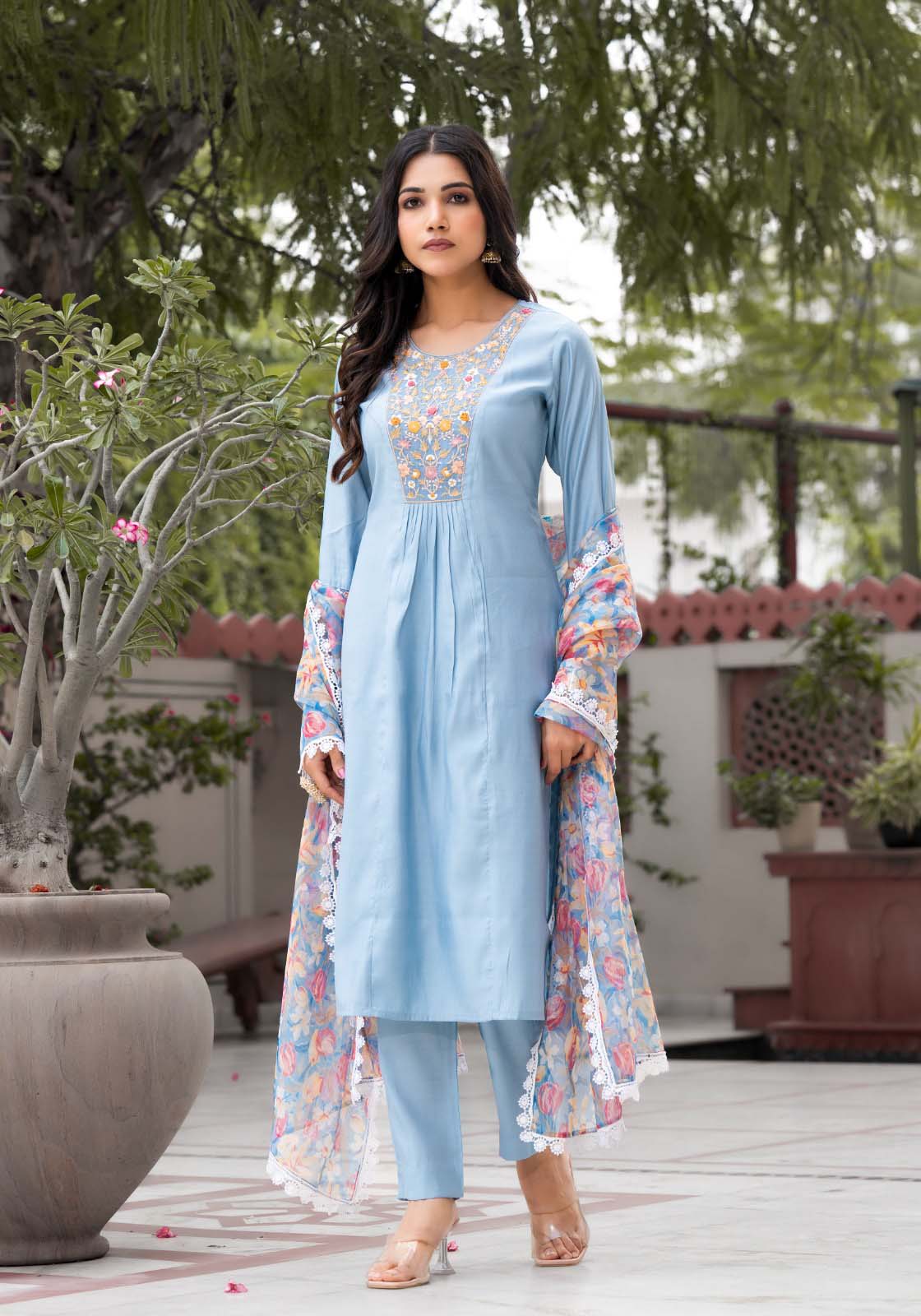 label khoj roman silk Kurta ,trouser and dupptta set