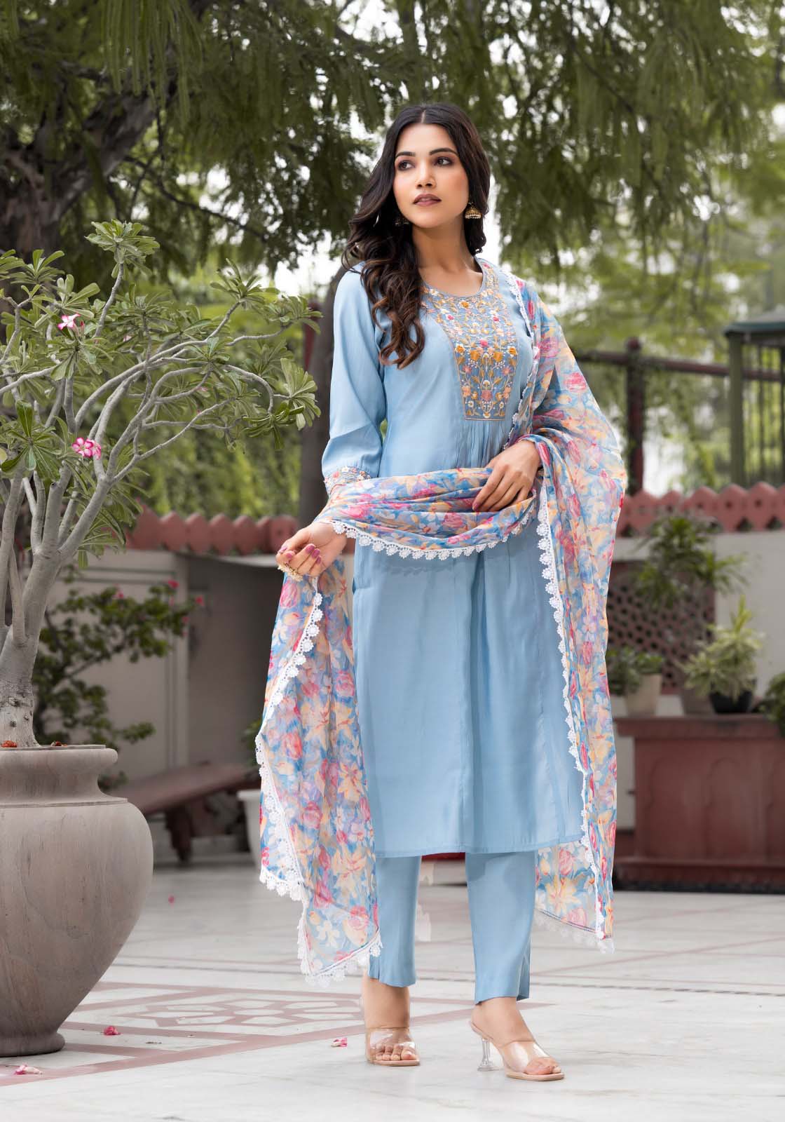 label khoj roman silk Kurta ,trouser and dupptta set