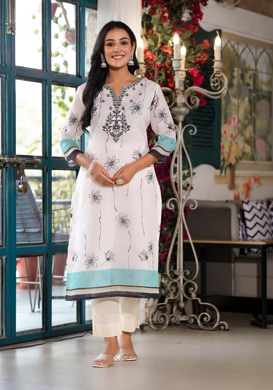Label khoj lilen kurta , trouser and dupptta set