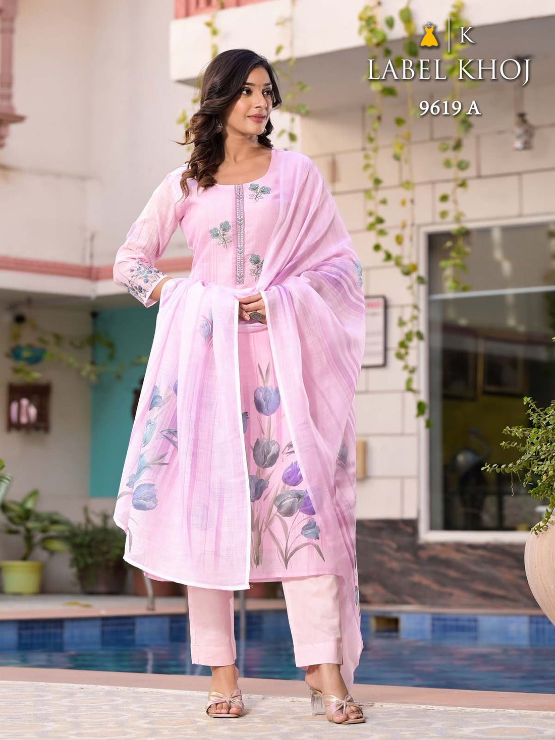 Label khoj lilen kurta , trouser and dupptta set