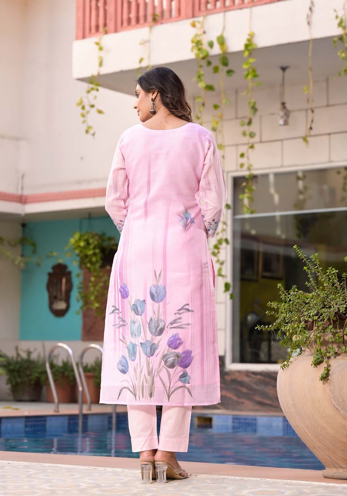 Label khoj lilen kurta , trouser and dupptta set