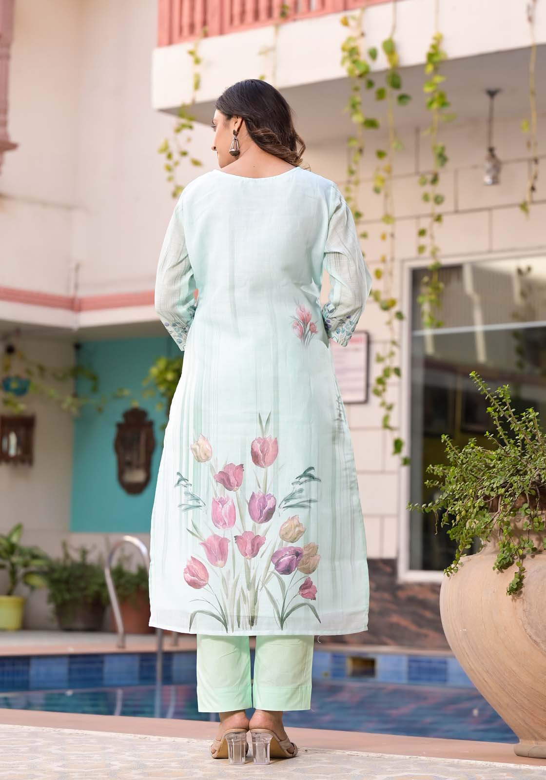Label khoj lilen kurta , trouser and dupptta set