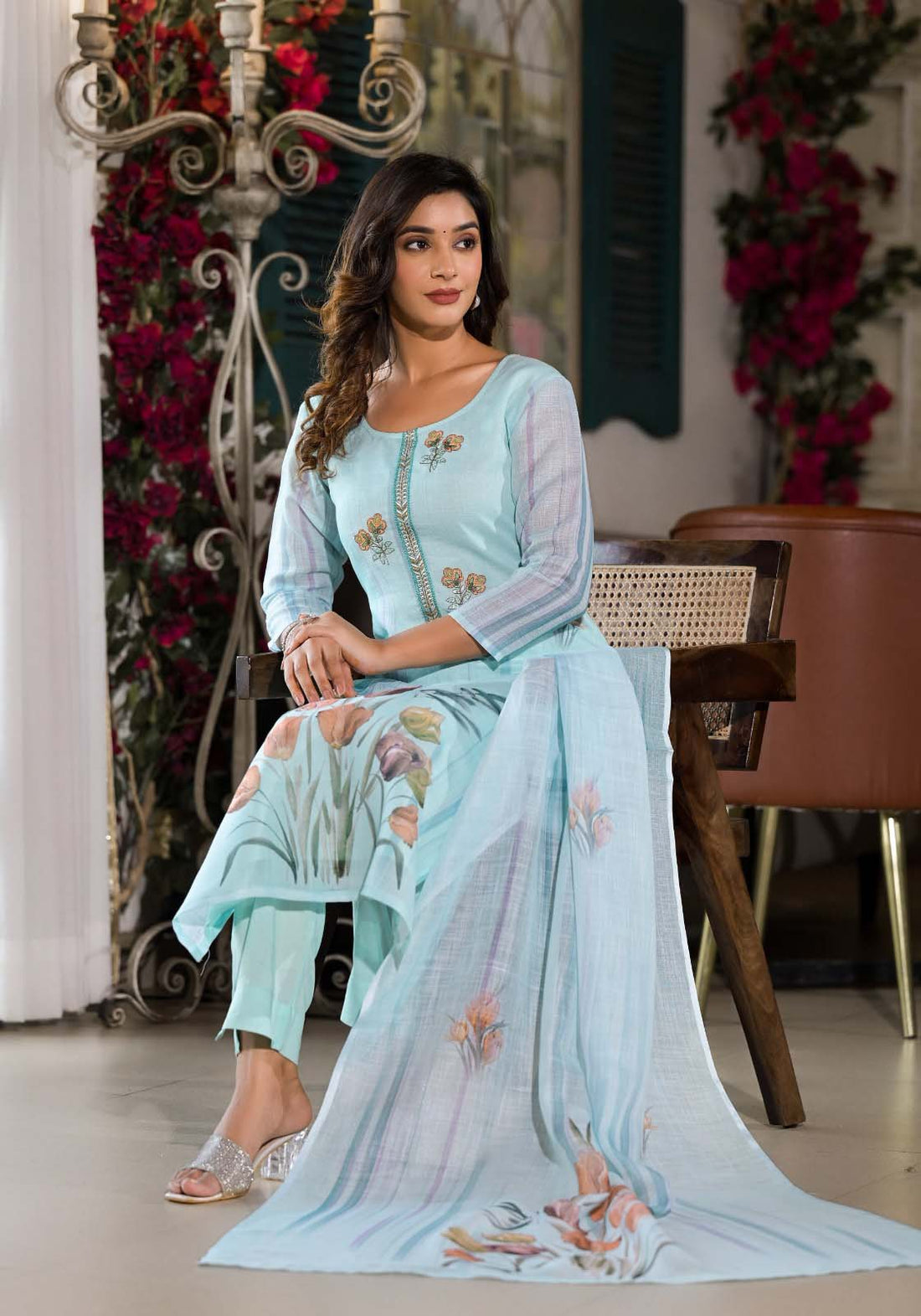 Label khoj lilen kurta , trouser and dupptta set