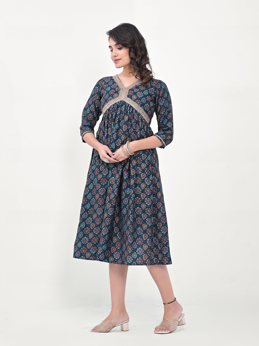 Label Khoj Women Modal Silk fabric and embroidery Printed Dress