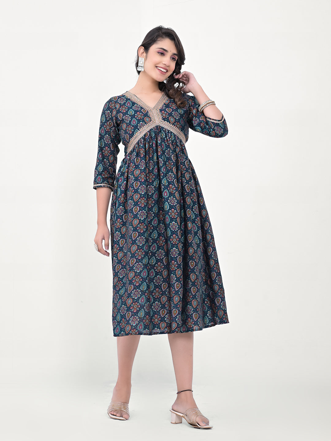 Label Khoj Women Modal Silk fabric and embroidery Printed Dress