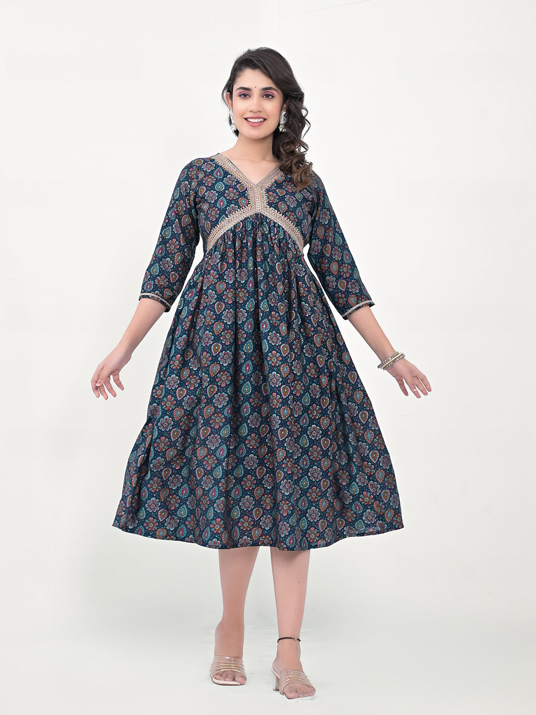 Label Khoj Women Modal Silk fabric and embroidery Printed Dress