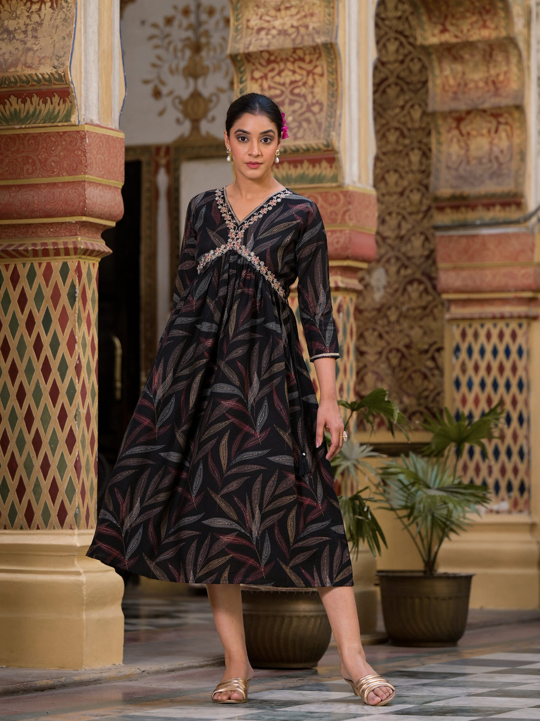 Label Khoj Women Modal Silk fabric and embroidery Printed Dress