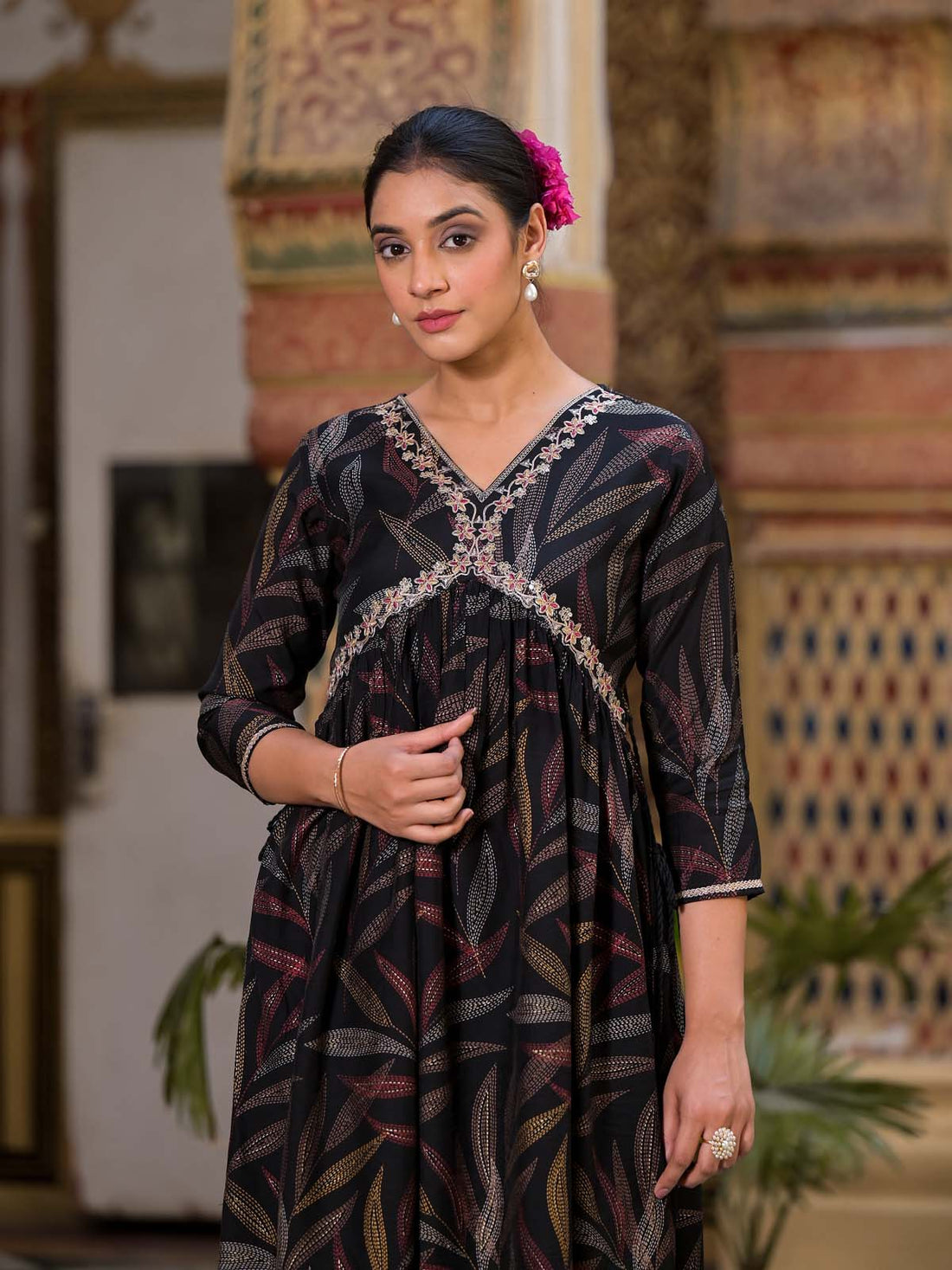 Label Khoj Women Modal Silk fabric and embroidery Printed Dress