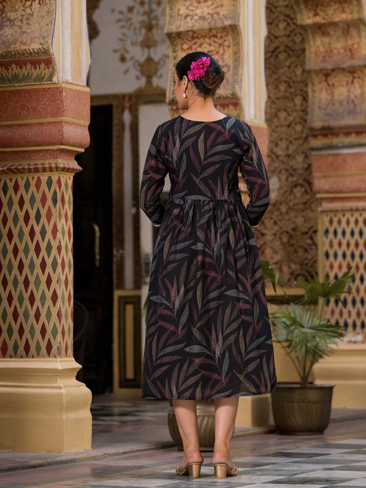 Label Khoj Women Modal Silk fabric and embroidery Printed Dress