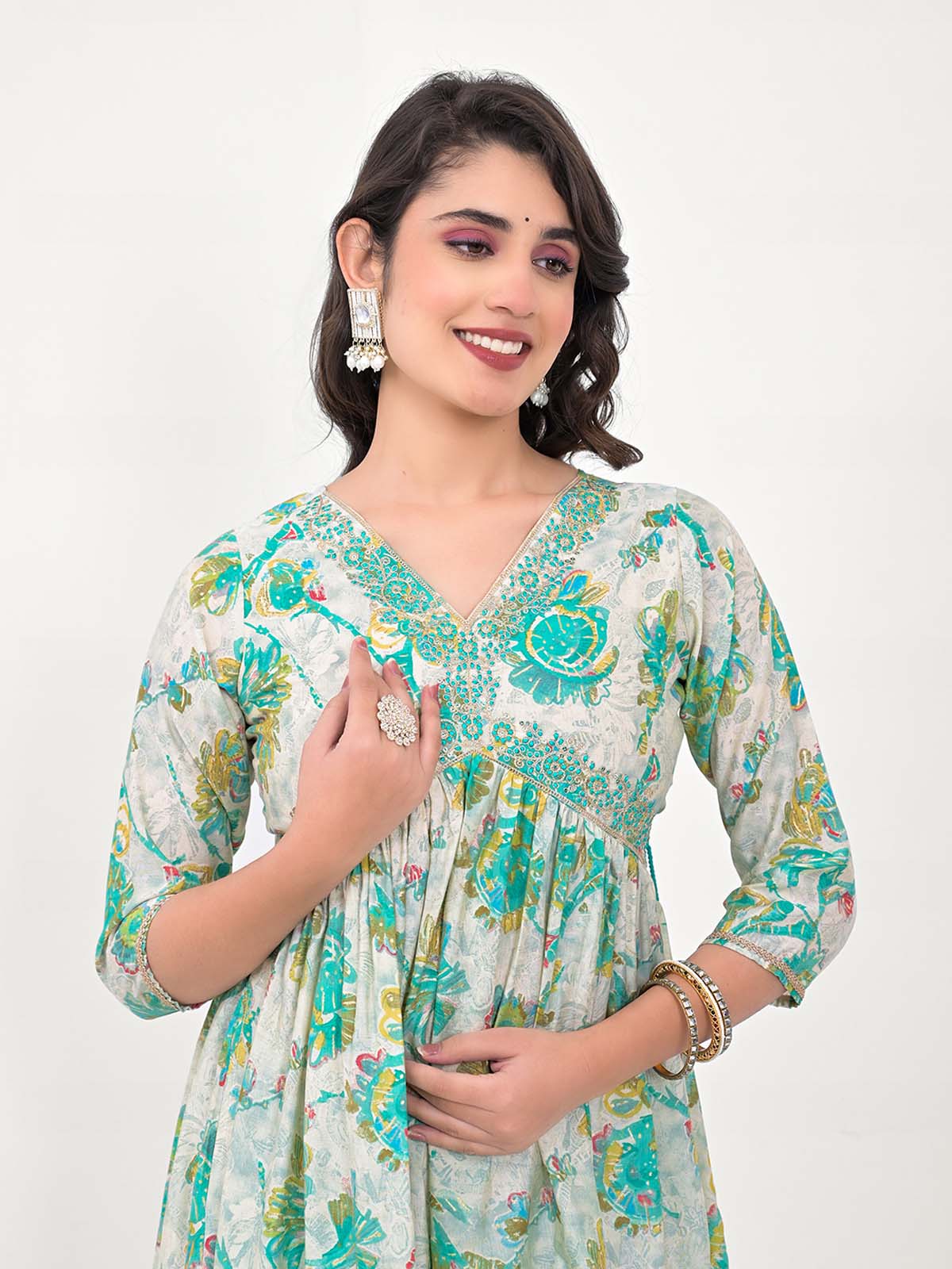 Label Khoj Women Modal Silk fabric and embroidery Printed Dress
