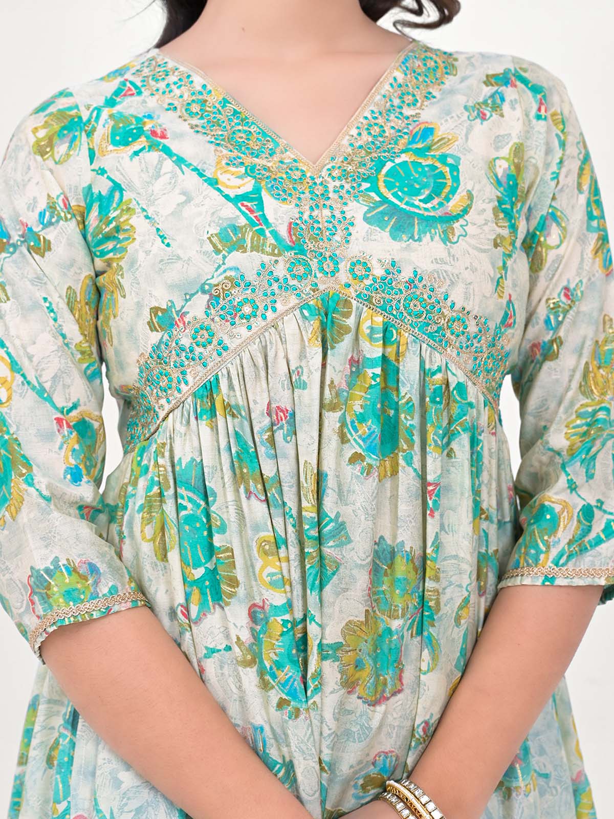 Label Khoj Women Modal Silk fabric and embroidery Printed Dress