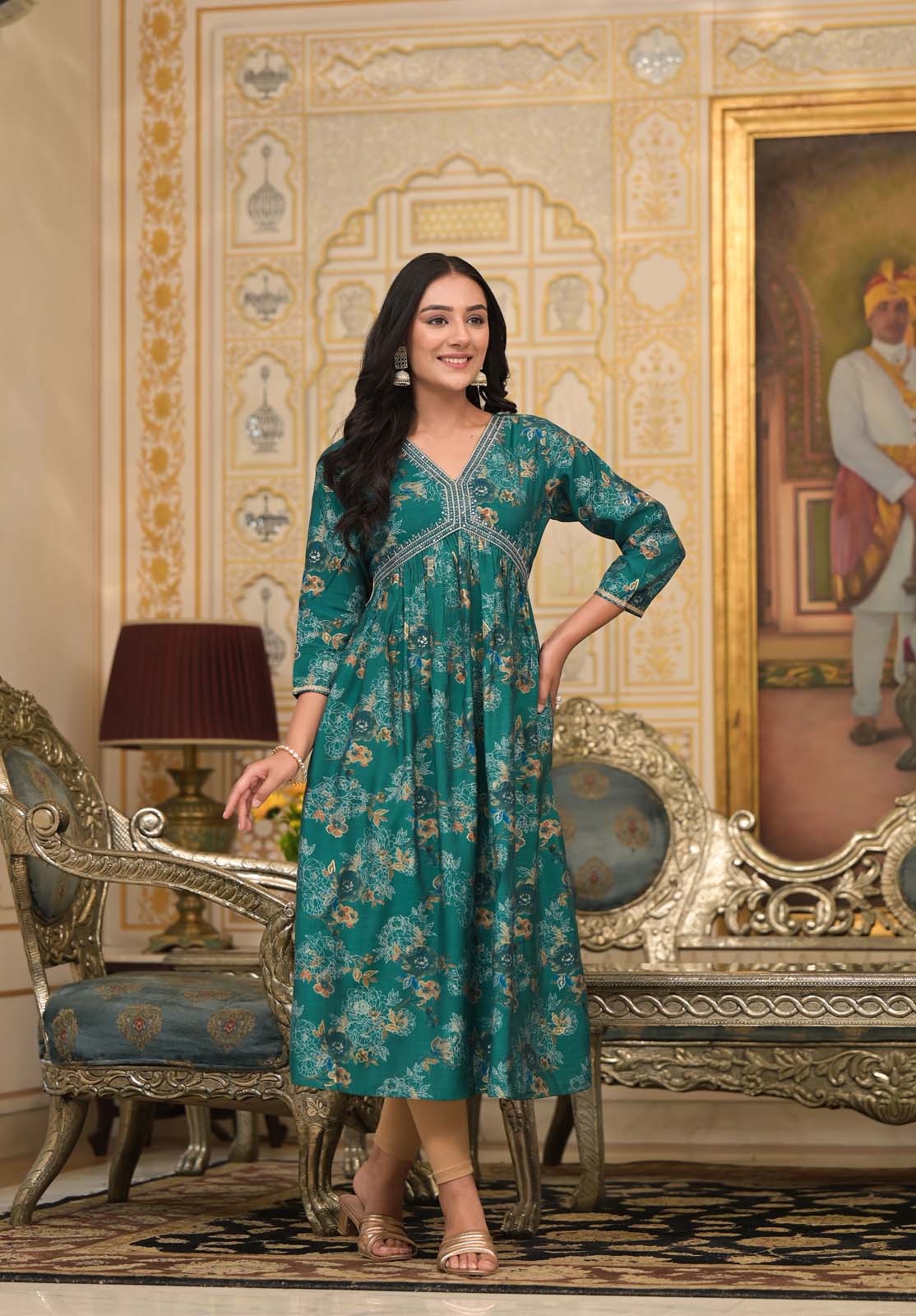 Label Khoj Women Silk Blend and embroidery Printed kurta