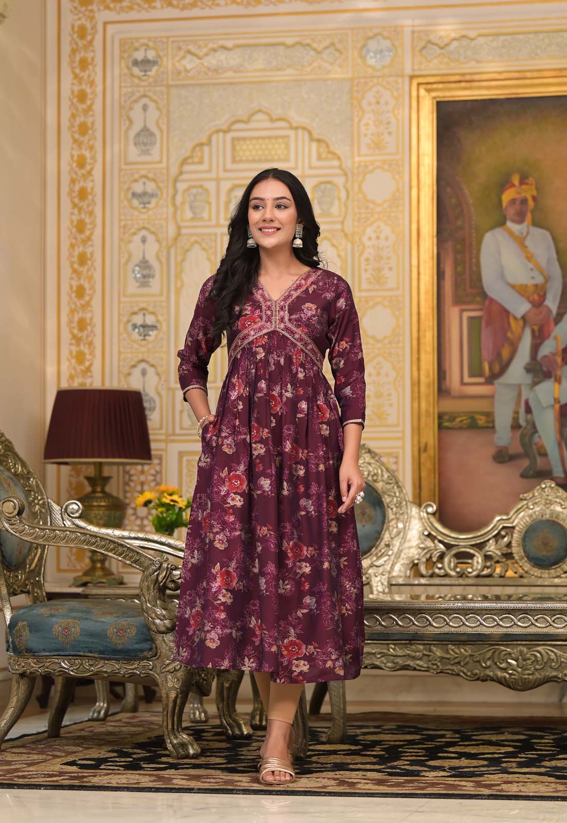 Label Khoj Women Silk Blend and embroidery Printed kurta