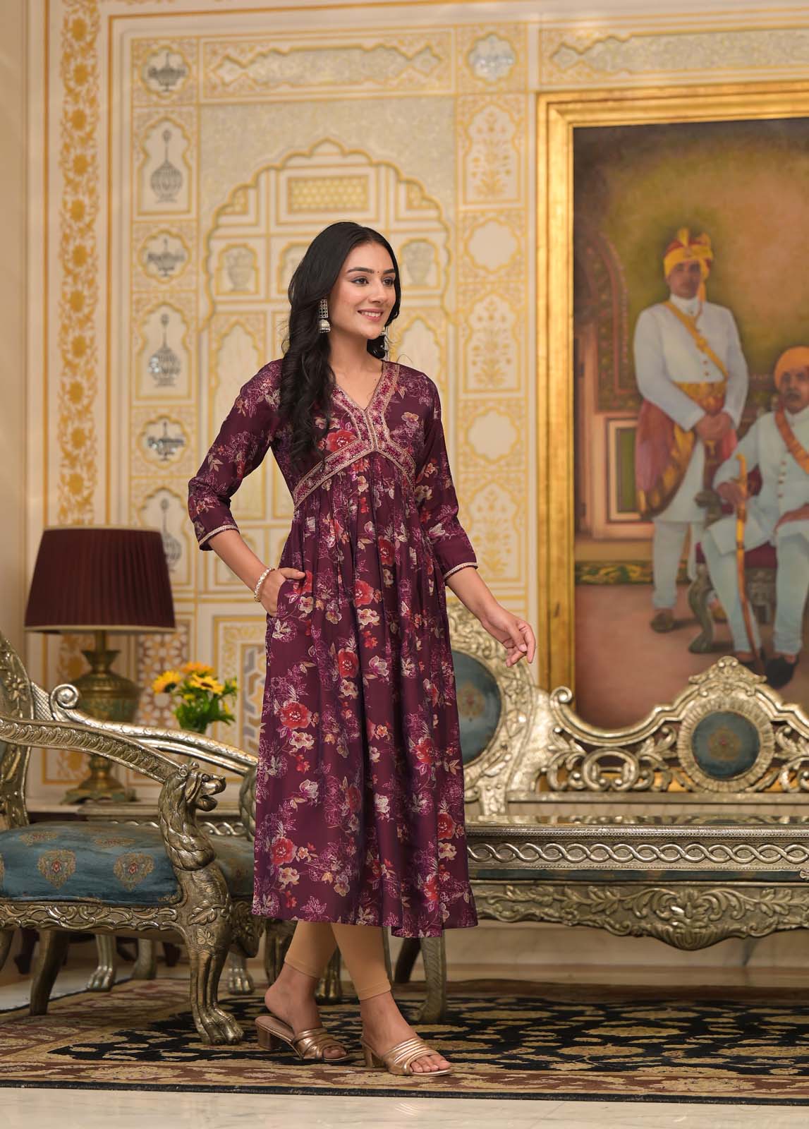 Label Khoj Women Silk Blend and embroidery Printed kurta