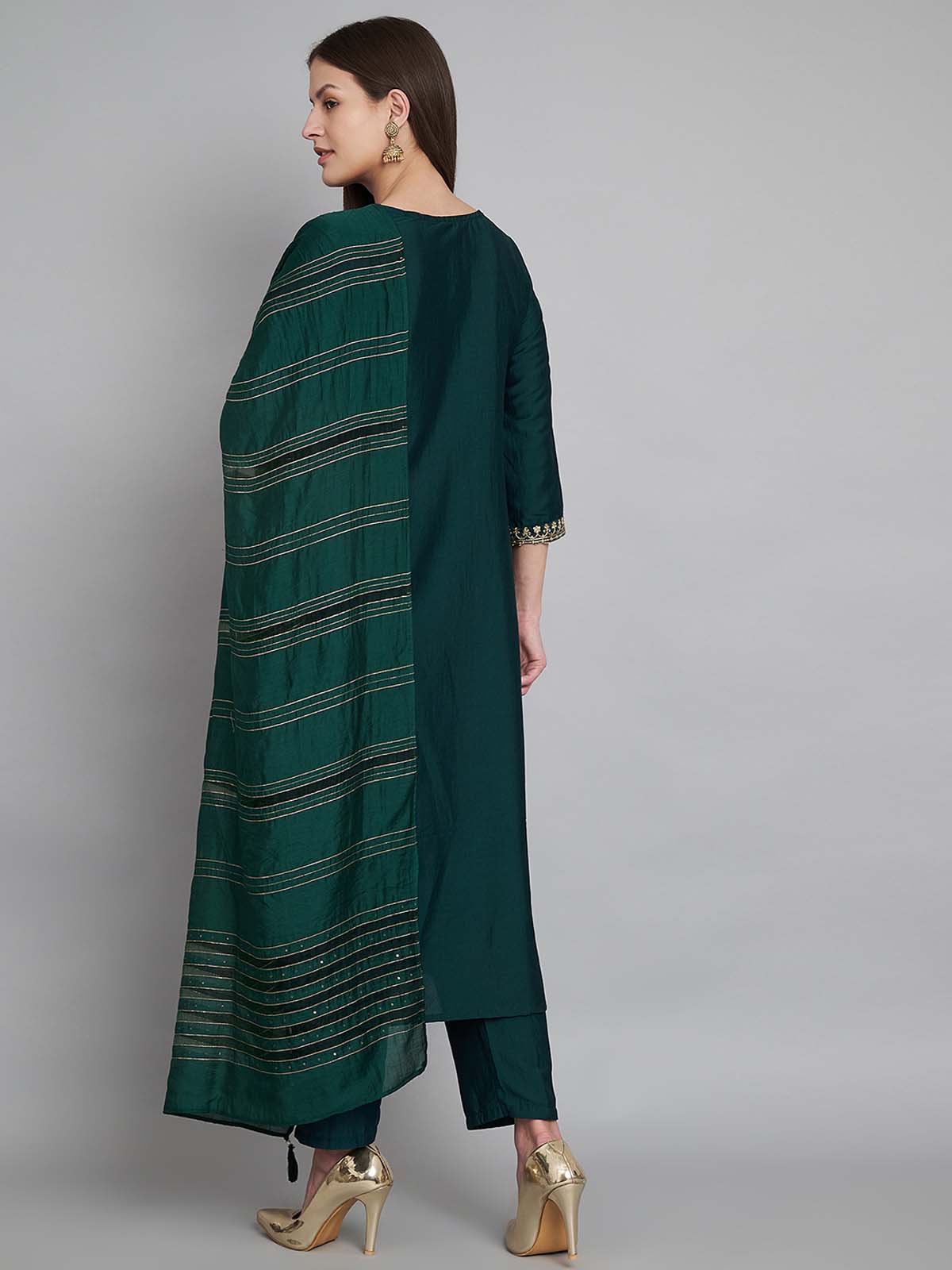 Label Khoj Women Silk blend Kurta ,trouser and dupptta set