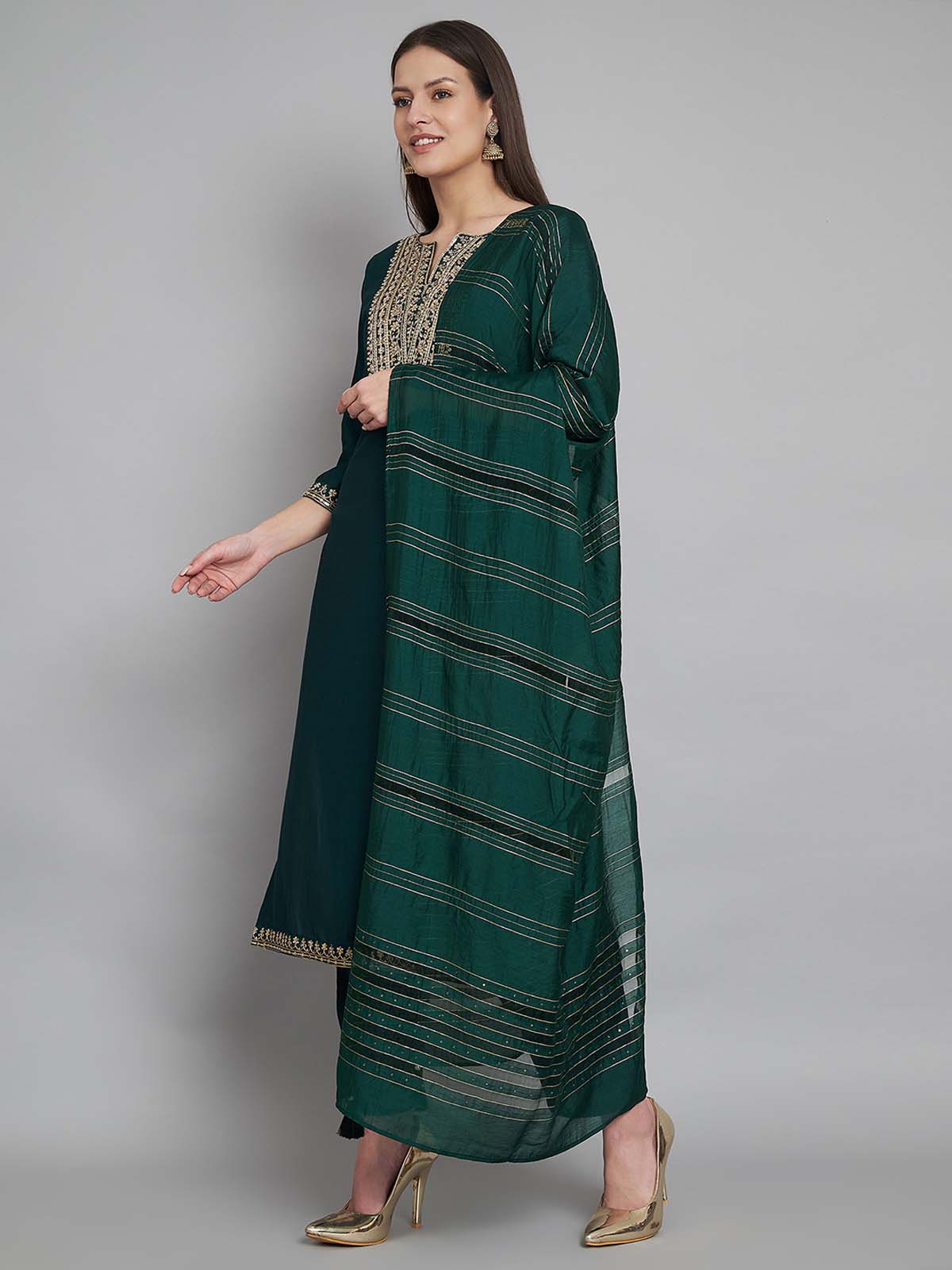 Label Khoj Women Silk blend Kurta ,trouser and dupptta set