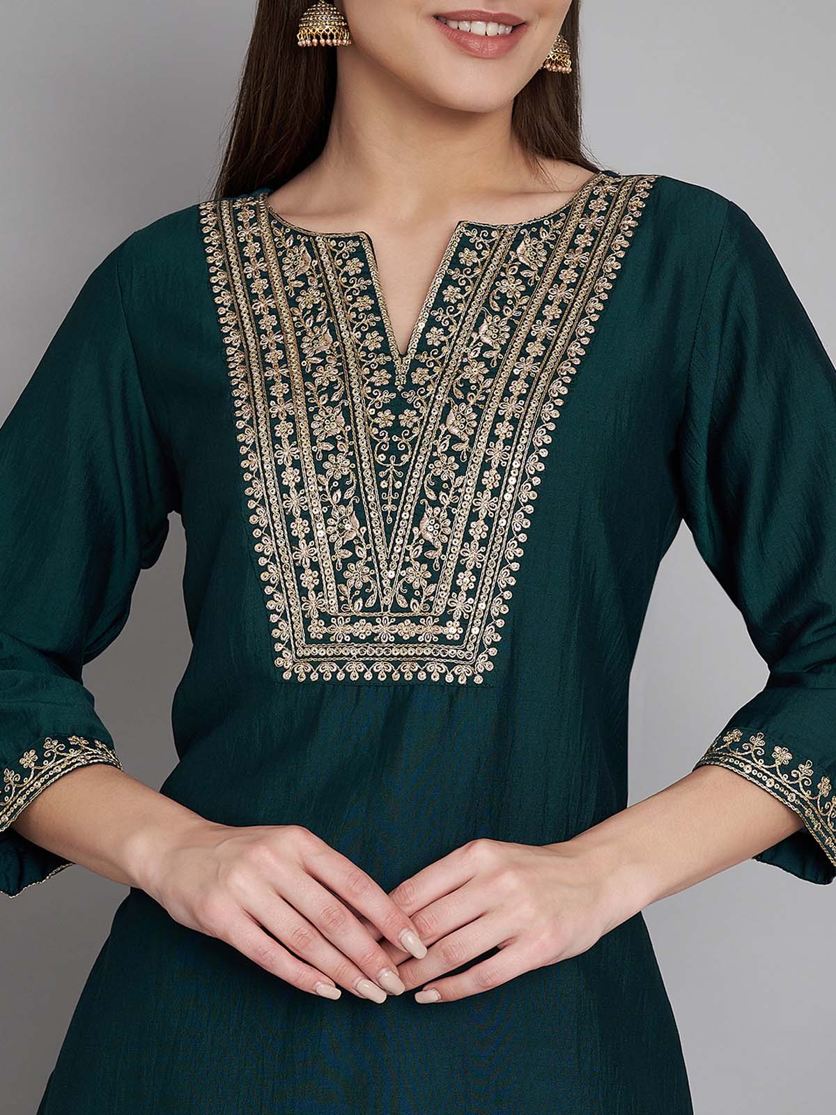 Label Khoj Women Silk blend Kurta ,trouser and dupptta set