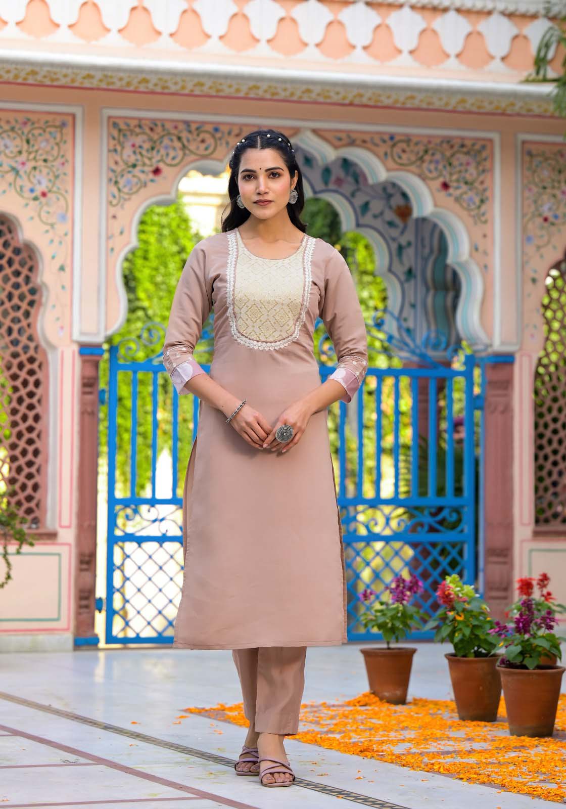 Label Khoj Women Silk blend Kurta ,trouser and dupptta set