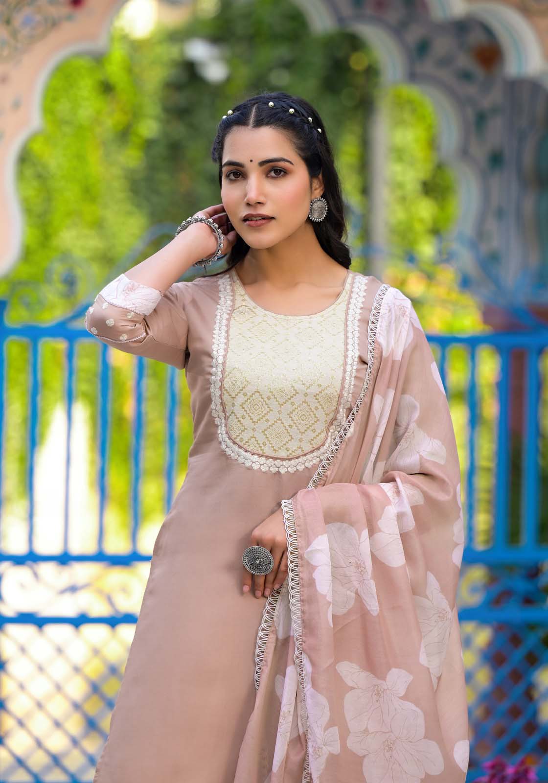 Label Khoj Women Silk blend Kurta ,trouser and dupptta set