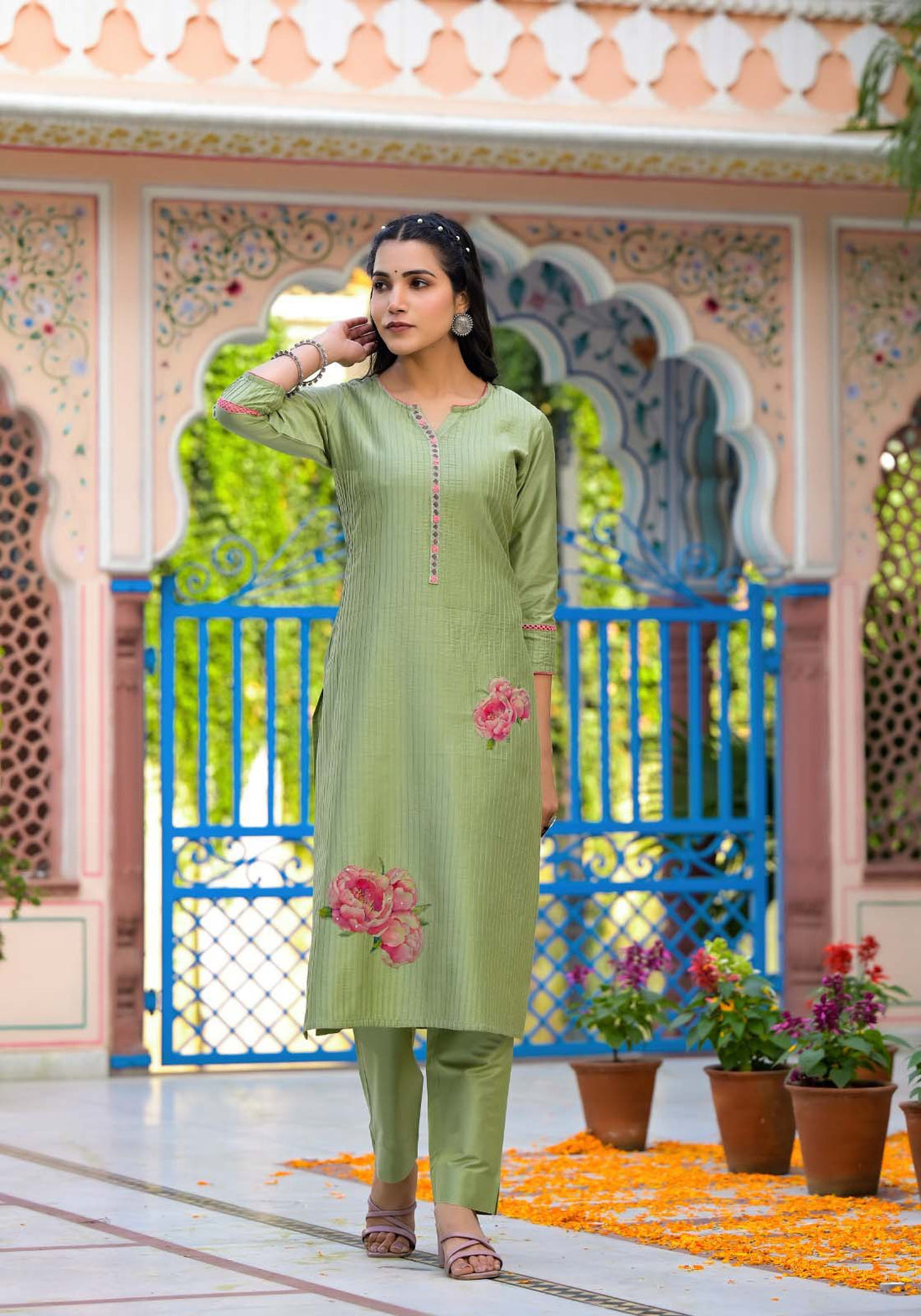 Label khoj viscose silk kurta , trouser and dupptta set