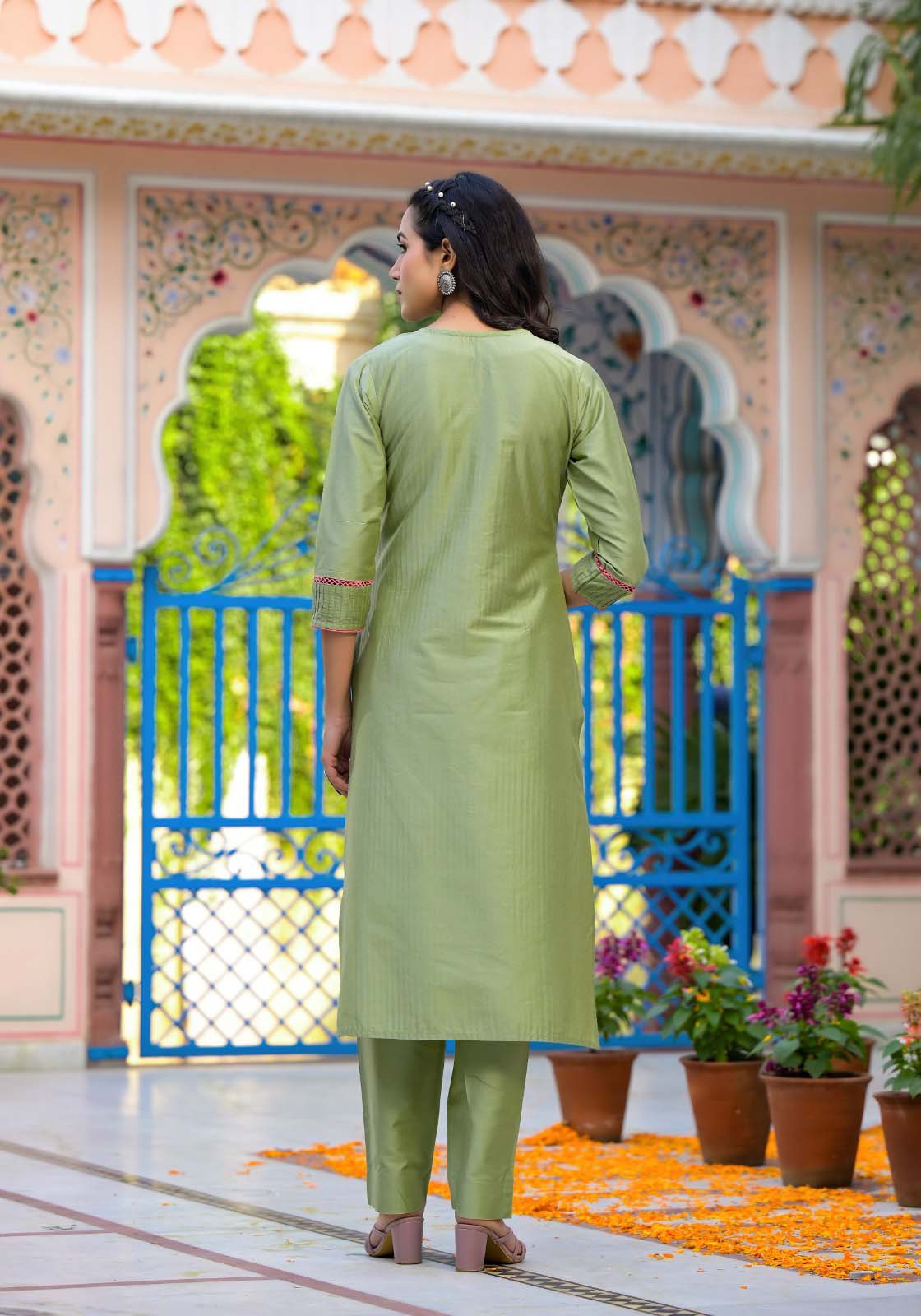 Label khoj viscose silk kurta , trouser and dupptta set