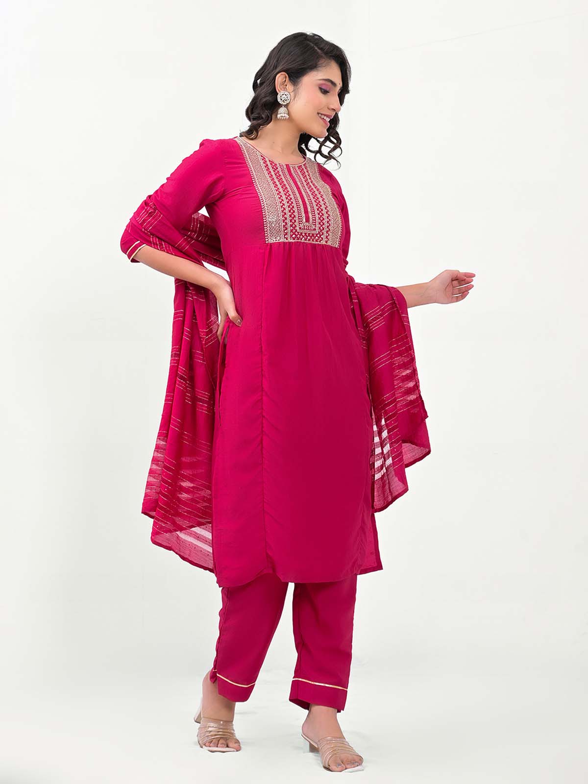 Label khoj Embroidered Work Kurta with Trousers & With Dupatta