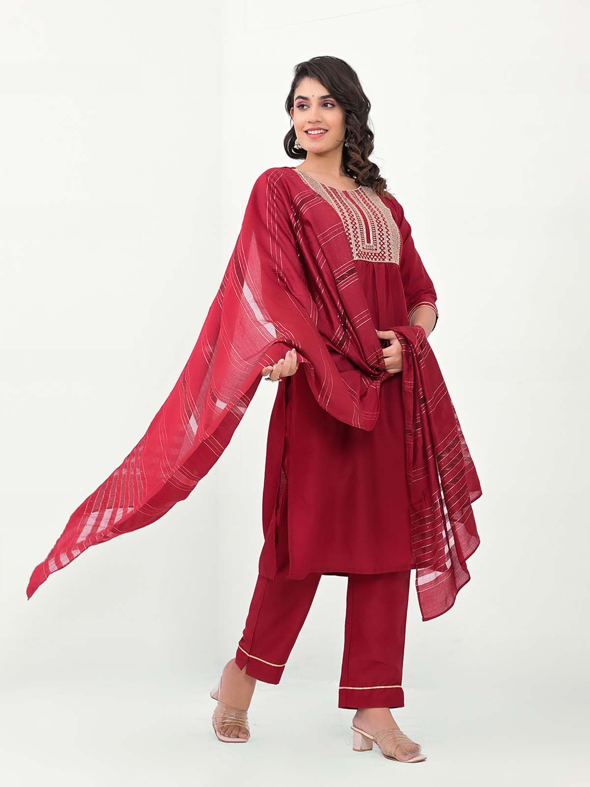 Label khoj Embroidered Work Kurta with Trousers & With Dupatta