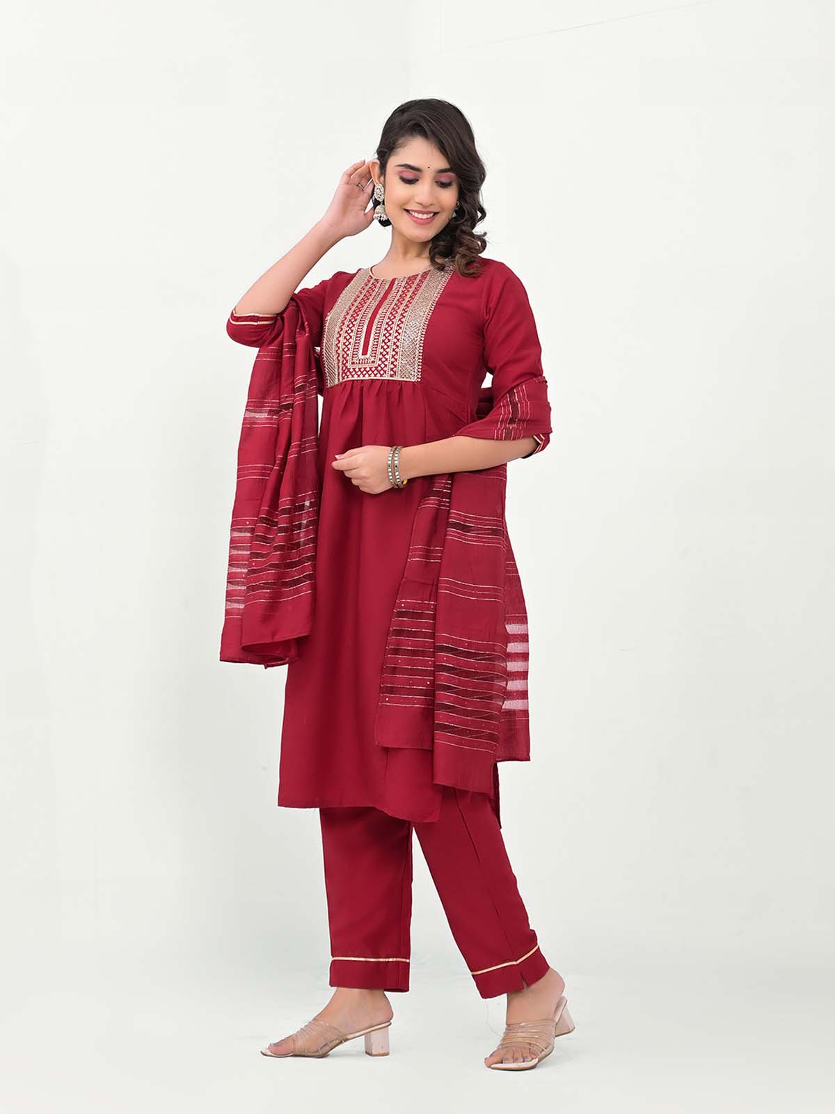 Label khoj Embroidered Work Kurta with Trousers & With Dupatta