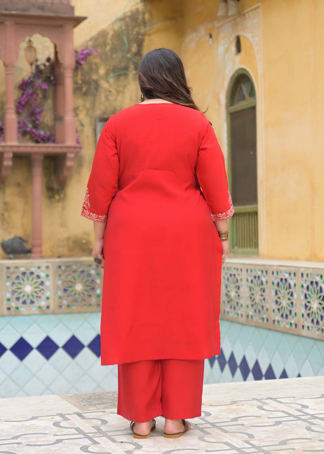 Label Khoj Women Roman Silk Embroidery  Work Red Color Kurta & Bottom With Dupatta  Set
