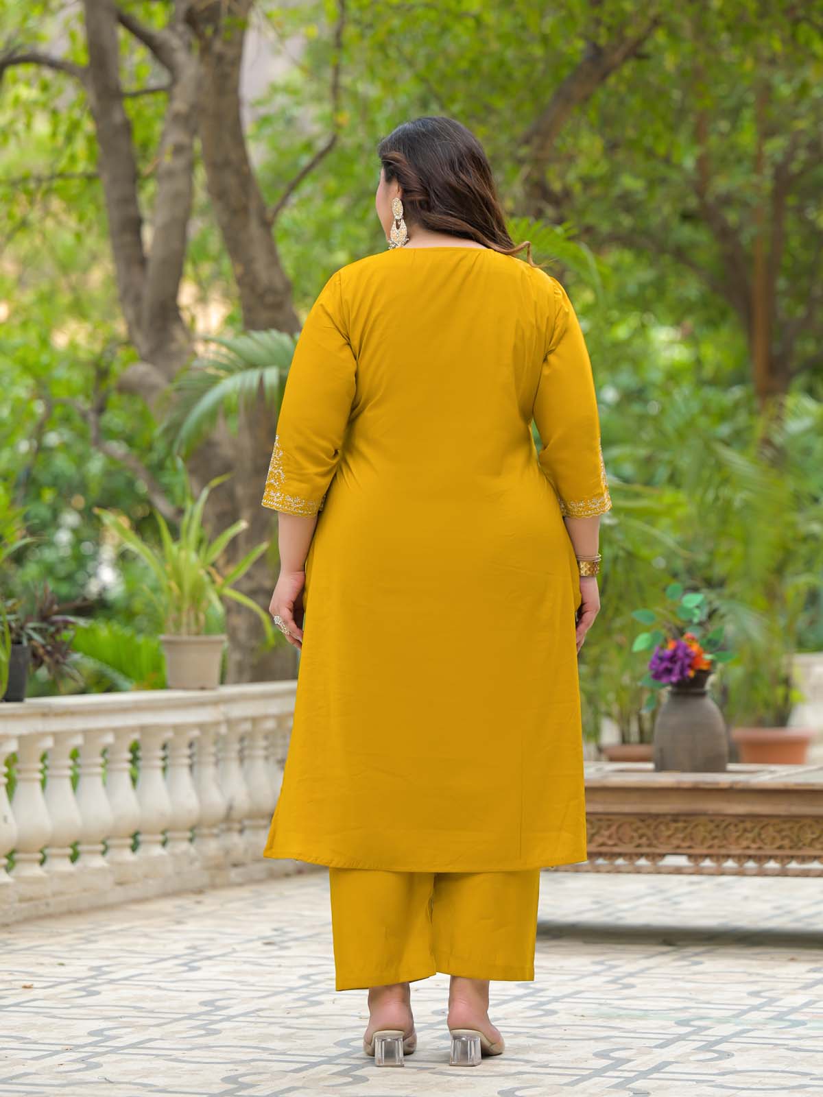Label Khoj Women Roman Silk Embroidery  Work Yellow Color Kurta & Bottom With Dupatta  Set