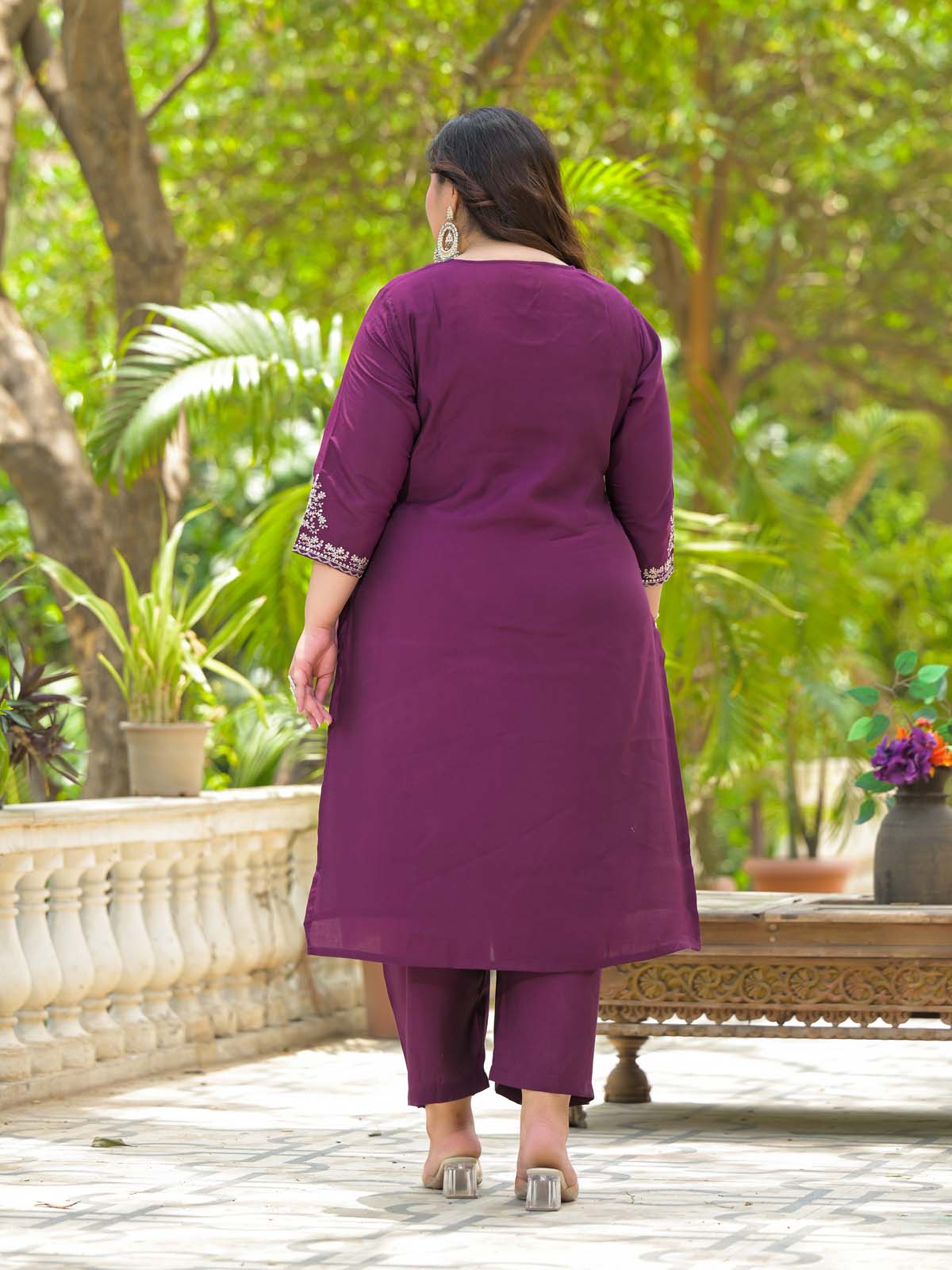 Label Khoj Women Roman Silk Embroidery  Work Voilet Color Kurta & Bottom With Dupatta  Set