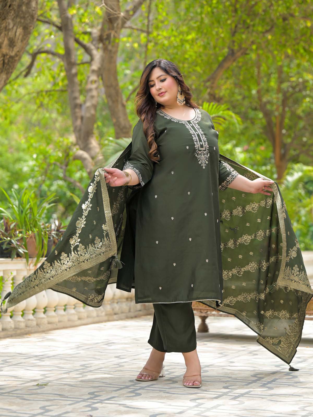 Label Khoj Women Roman Silk Embroidery  Work Voilet Color Kurta & Bottom With Dupatta  Set