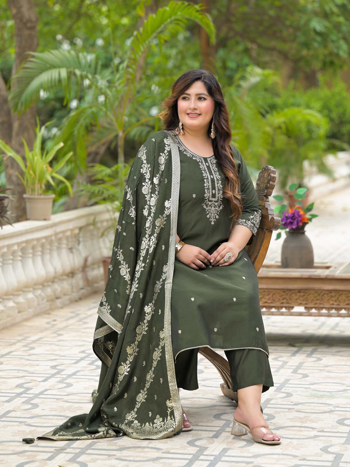 Label Khoj Women Roman Silk Embroidery  Work Voilet Color Kurta & Bottom With Dupatta  Set