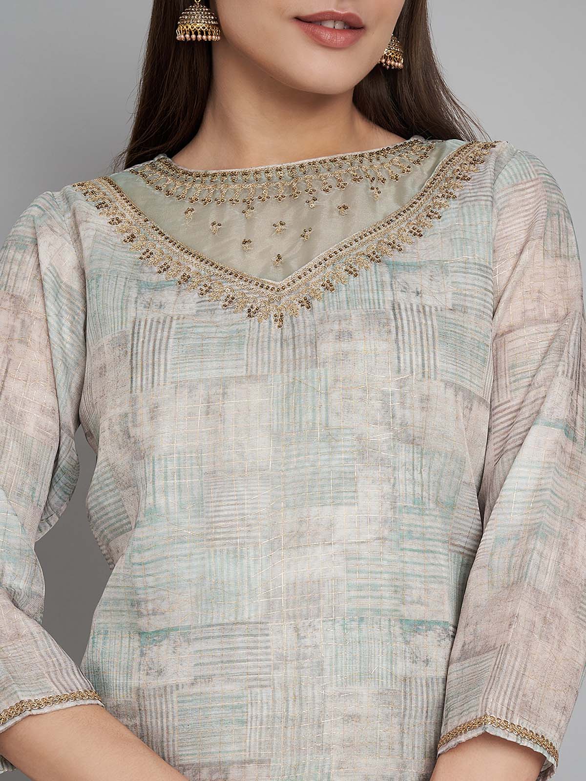 Label khoj double neck Kurta with Trousers & With Dupatta