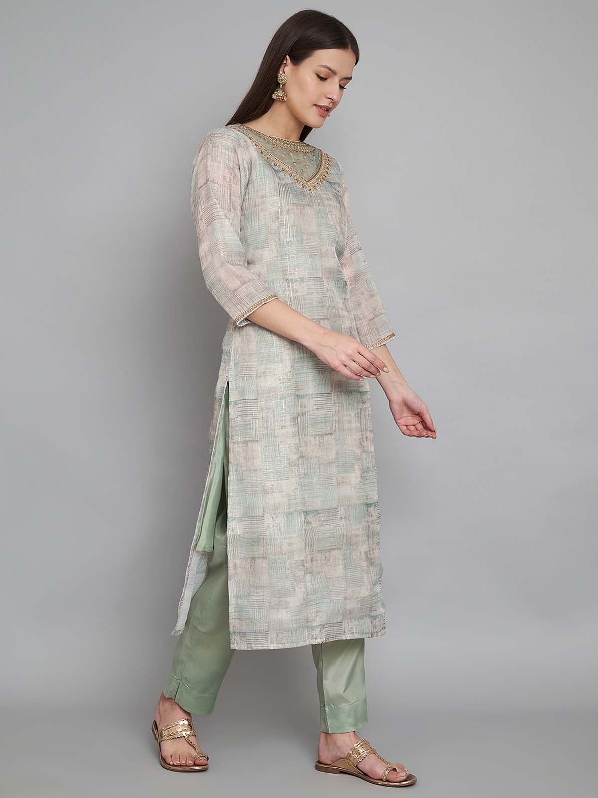 Label khoj double neck Kurta with Trousers & With Dupatta
