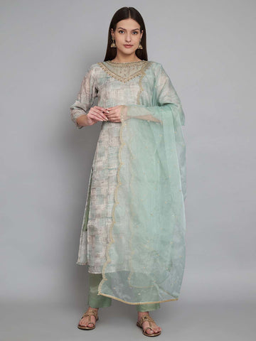 Label khoj double neck Kurta with Trousers & With Dupatta