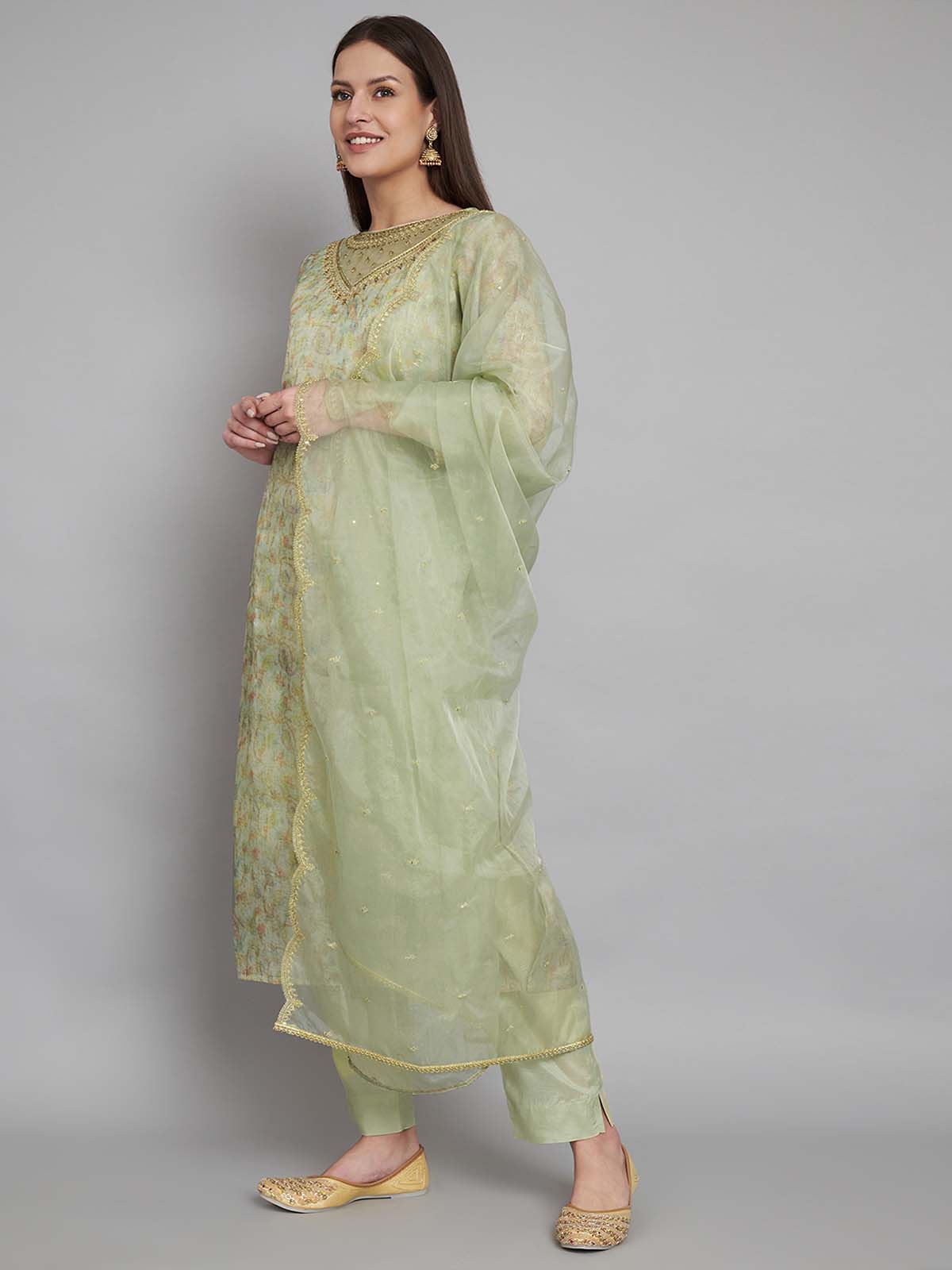 Label khoj double neck Kurta with Trousers & With Dupatta