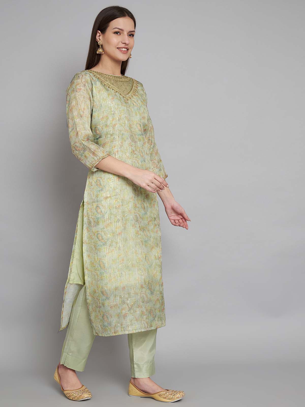Label khoj double neck Kurta with Trousers & With Dupatta