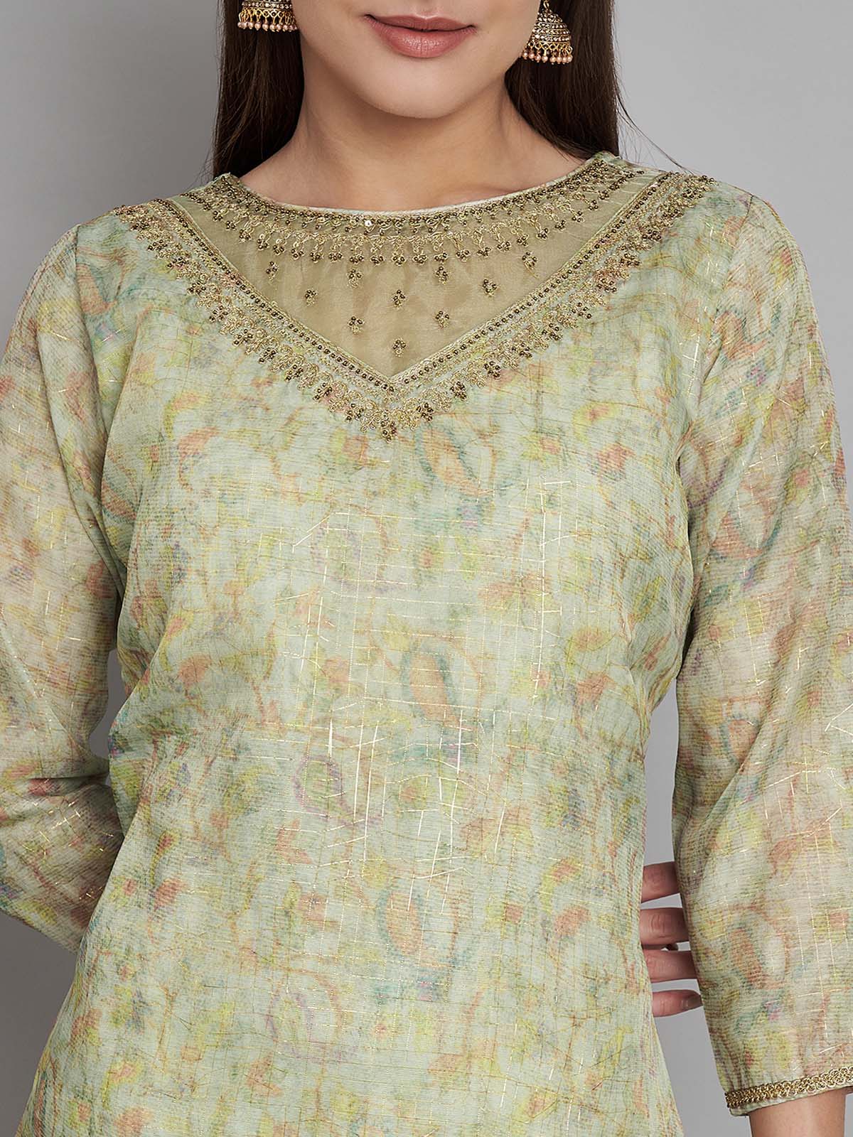 Label khoj double neck Kurta with Trousers & With Dupatta
